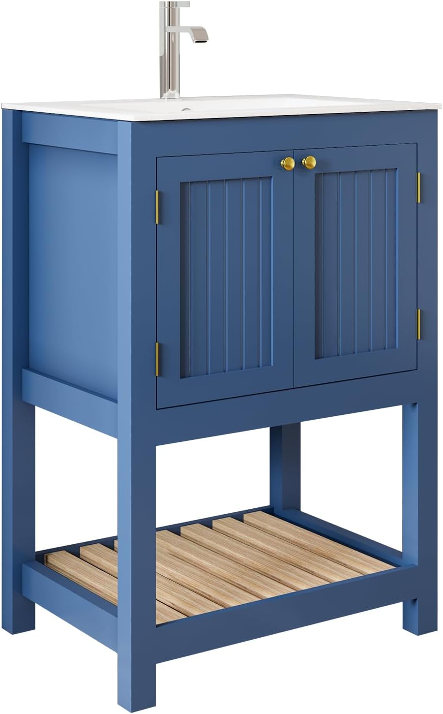 24 Inch Bathroom Vanity with Sink,Modern Freestanding Cabinet with Open Storage Shelf, Bathroom Sink Cabinet with 2 Doors and 1 Open Shelf (Bule, 24 inches)