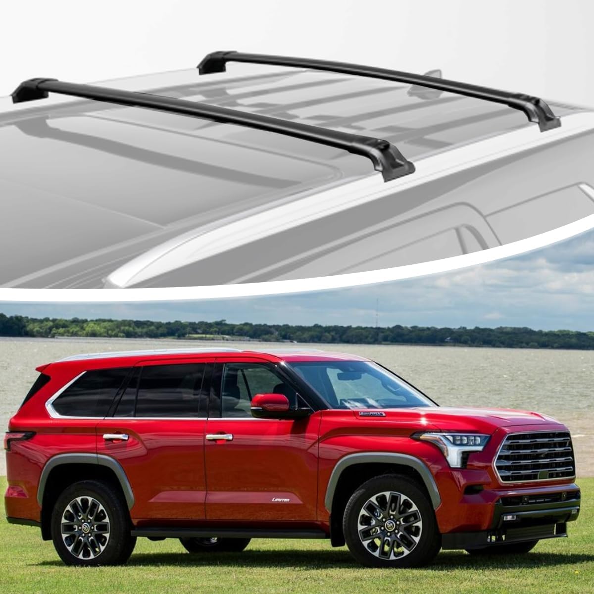 Amazon.com: Aluminium Black Roof Rack Cross Bar Roof Crossbar roof ...