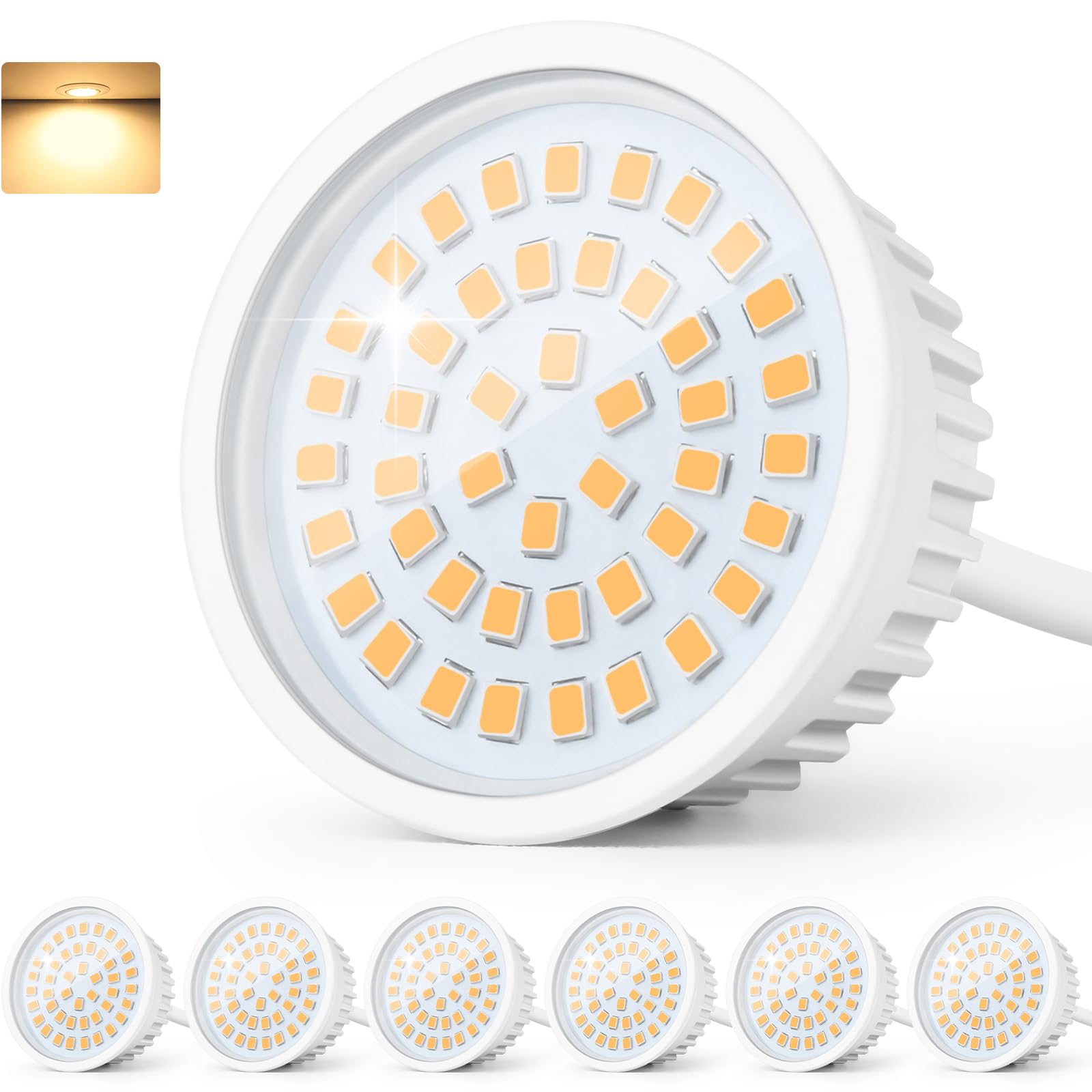 GeyouLux LED Modul 230V Ultra Flach ø50x23mm für Einbaustrahler Aufbauspot - 6W 600LM IP44 120° Abstrahlwinkel 2700K Warmweiß - Ersatz MR16/GU10 Leuchtmittel - 6er set