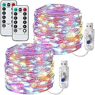 Fairy Lights Battery, 2Pack 13M 120LEDs String Lights Waterproof, Copper Wire Fairy Lights with 8 Modes Remote Control Timer for Bedroom, Garden, Wedding, Party, Festival Decorations (Cold White)