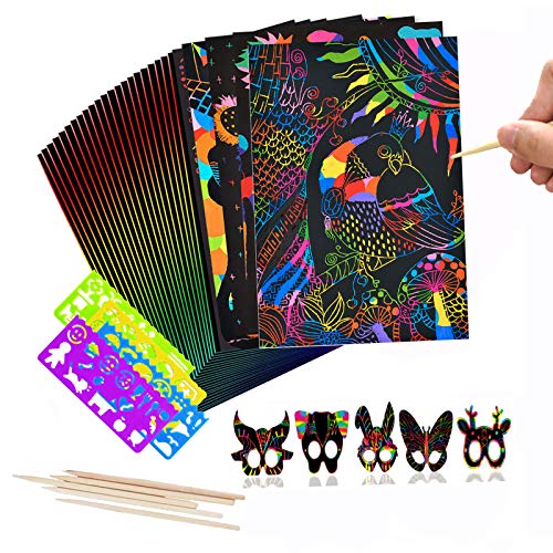 Scratch Art for Kids 50 Pcs Magic Rainbow Scratch Paper for Children Black Scratch Off Paper for Toddler Preschool Girl Boy Holiday Christmas Classroom Birthday Gifts (5.31 x 7.6)
