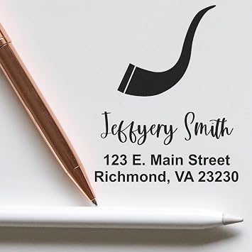 Jewish Joyful Shofar Duo Hand Address Stamp - Swap Pads to Change Color | Any standard pad works. Bar Mitzvah Mailing Label Stamp. Portable Hand Stamp. One household per die. Uses a separate ink pad.