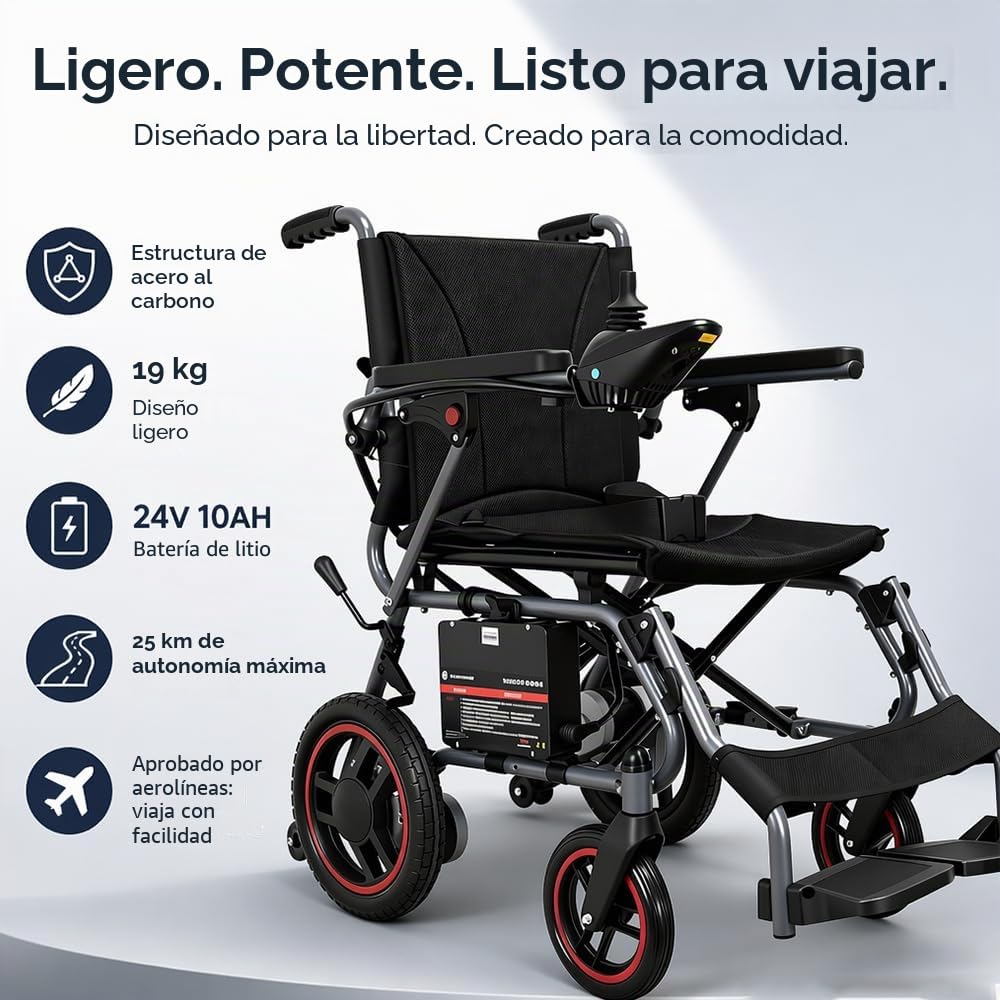 19kg Silla De Ruedas Eléctrica Plegable Para Adultos, 20 Km De Alcance, Silla De Ruedas Motorizada, Todo Terreno Power Wheelchairs Para Personas Mayores, Hasta 150 Kg, Color Negro