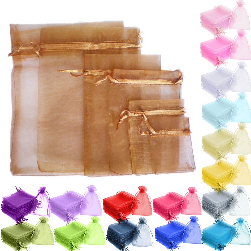 Time to Sparkle 200 Pcs Organza Gift Bags - Chocolate 10x15cm