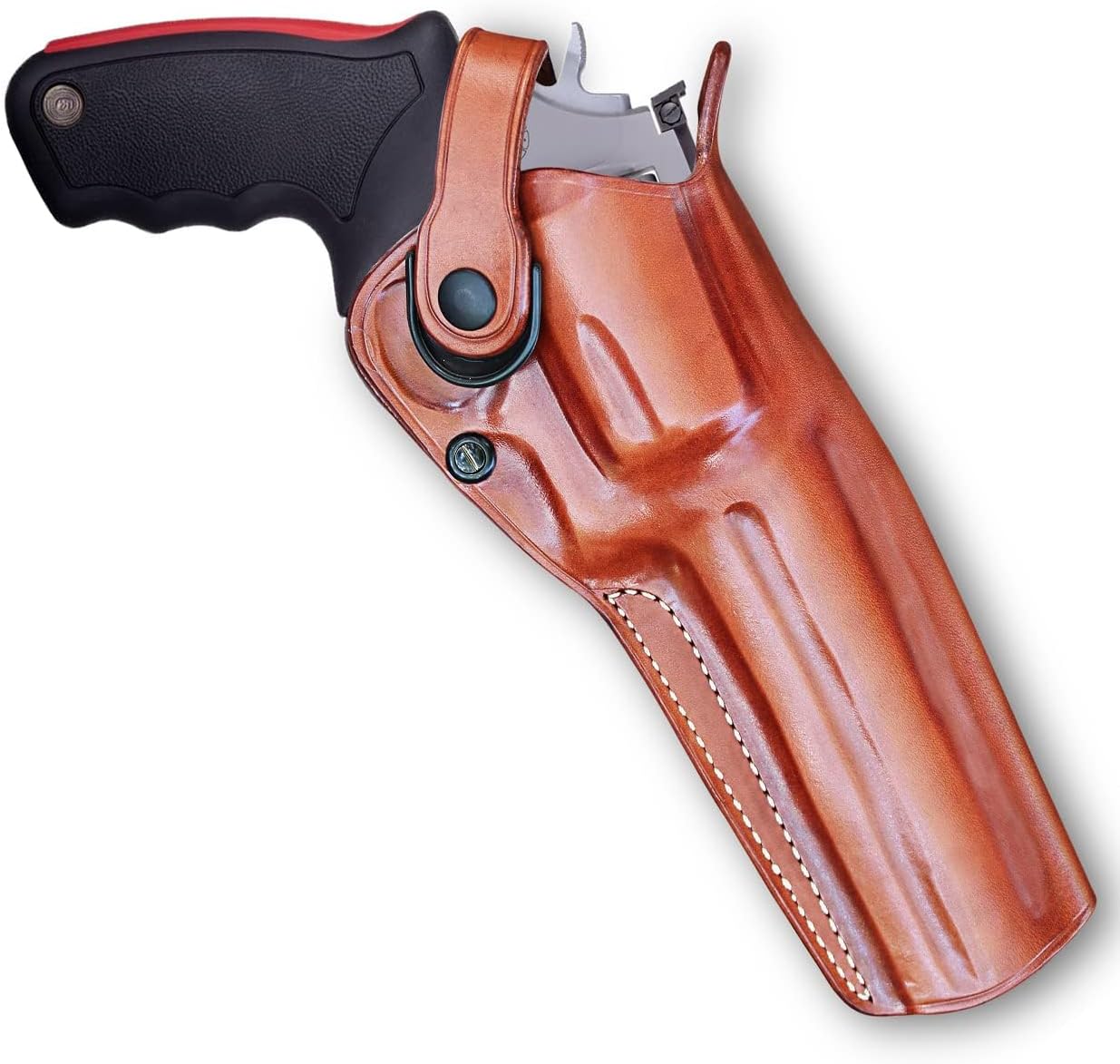 Masc Premium Leather Three Slots Belt Holster with Retention Strap Fits Raging Bull 454 Casull 5" BBL, Right Hand Draw, Brown Color #1446#