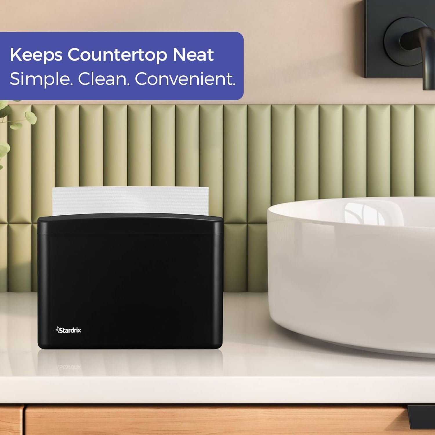 Countertop Paper Towel Dispenser, Black Hand Towel Holder for Multifold/C-Fold/Z-Fold Towels, Spring Loaded Single Sheet Dispensing, Non-Slip Base, Compact Design for Home or Commercial - Image 7