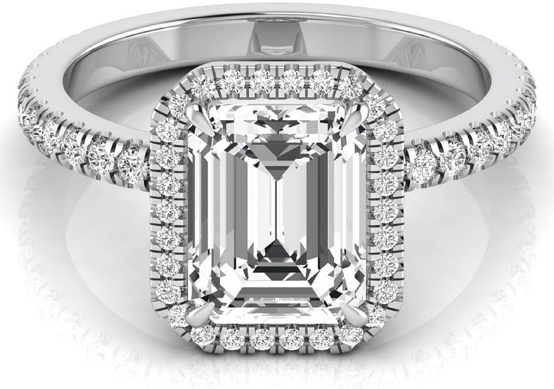 IGI Certified 3.00 Carat Emerald Lab Grown Diamond (2.50 Ct, G, VS1) 14K Gold Halo Set Engagement Wedding Promise Ring for Womens