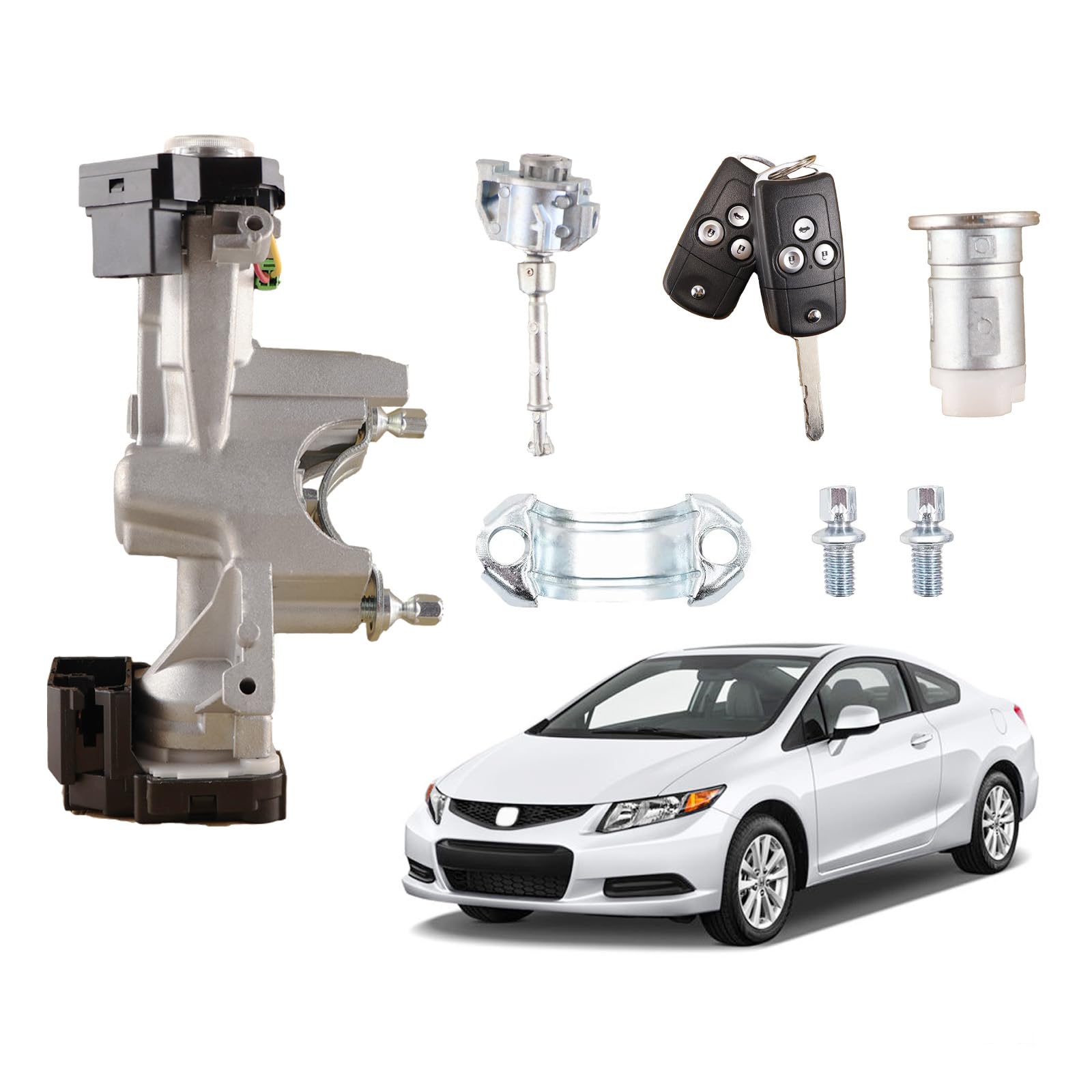 Eterpace Ignition Switch Lock Cylinder, Front Left Door Lock Cylinder W/Keys, Fuel Cap Lock Cylinder, Compatible with Honda Civic 2012 2013 2014 2015,