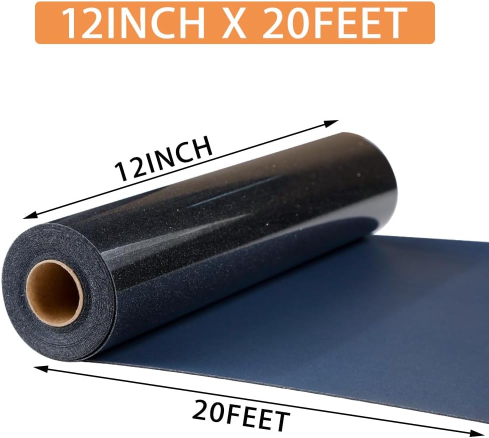 RENLITONG Black Glitter HTV Heat Transfer Vinyl Rolls - 12 Inch x 20ft Glitter Iron on Vinyl for T-Shirt and Silhouette, Easy to Cut & Weed for Heat Transfer Design