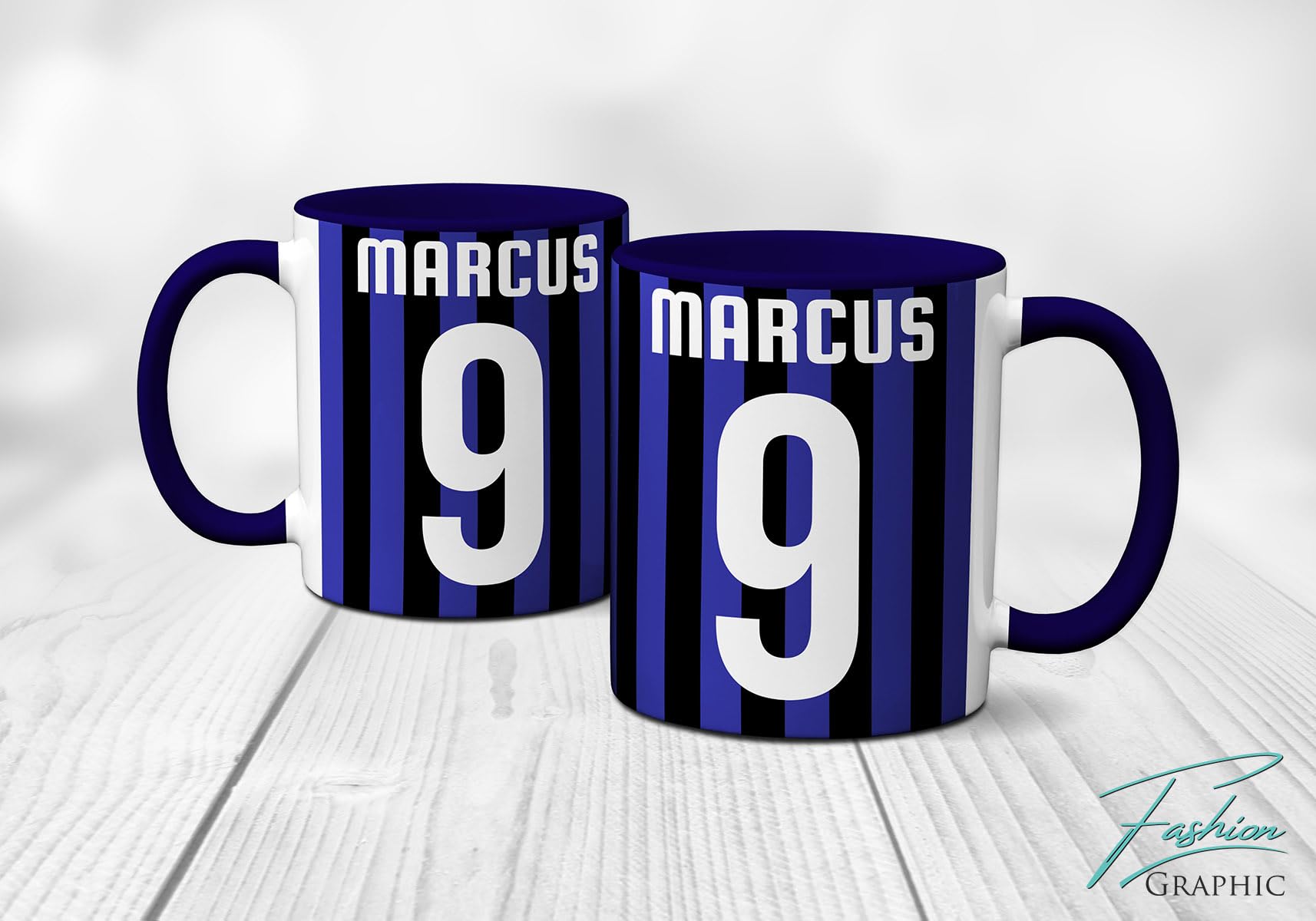 Personalizzata Tazza in Ceramica Tifosi Ultras Squadra Mug con Nome e Numero Nerazzurro Blu