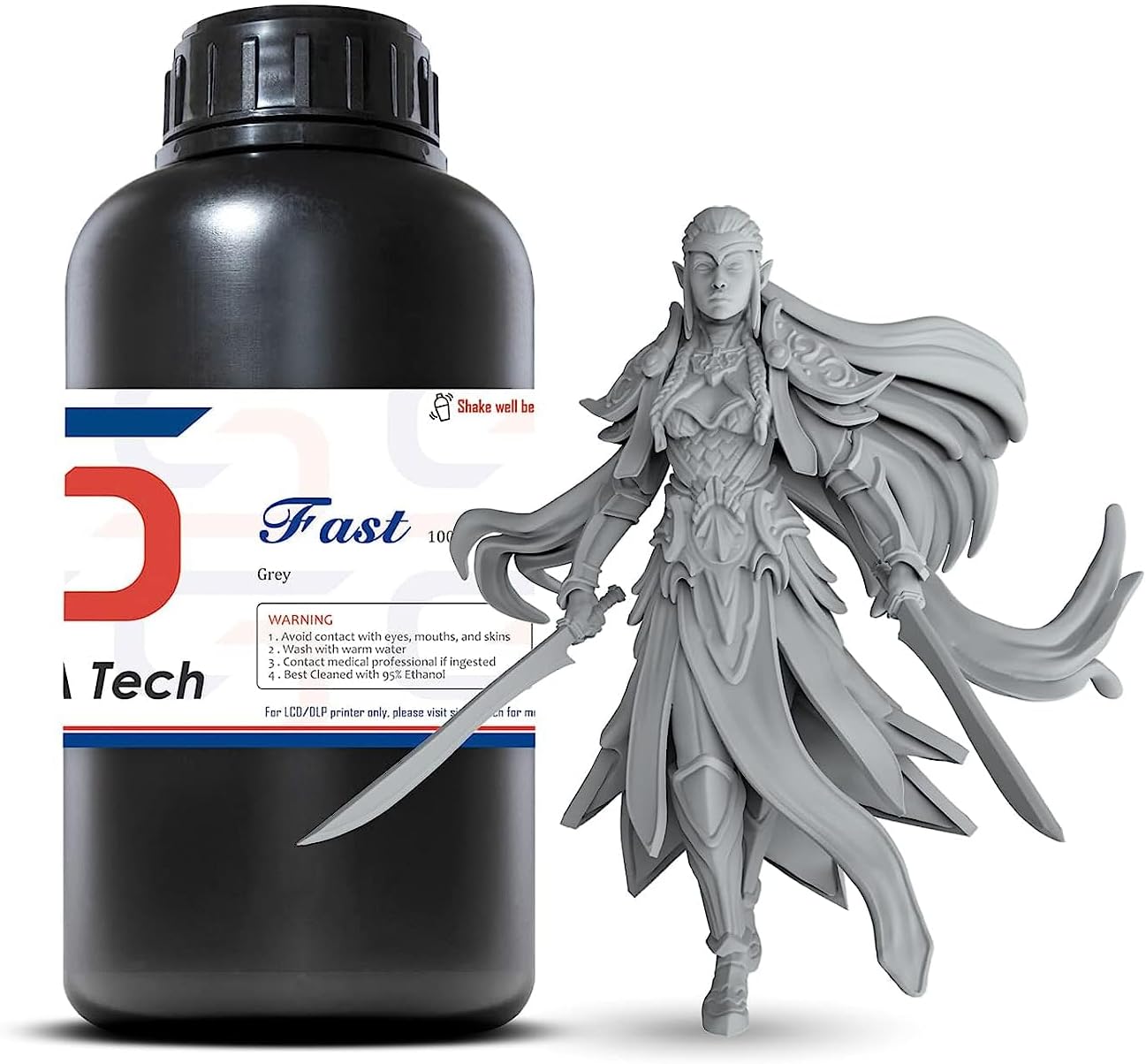 Siraya Tech Fast ABS-Like 3D Printer Resin 405nm UV-Curing Non-Brittle High Precision 3D Printing Liquid Standard Photopolymer Resin for LCD DLP 3D Printing(Grey, 1kg)