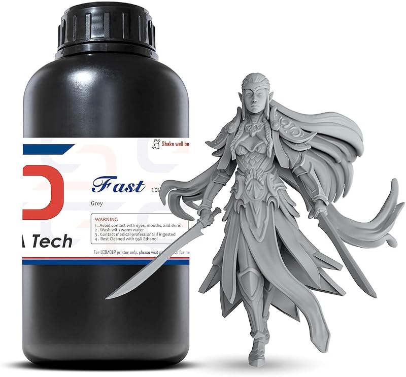 Siraya Tech Resina para impresora 3D tipo ABS rápida, no quebradiza, gris, 1 kg | Resina de fotopolímero rápido, de alta precisión, no quebradiza, de curado UV de 405 nm, ideal para impresión 3D LCD/DLP