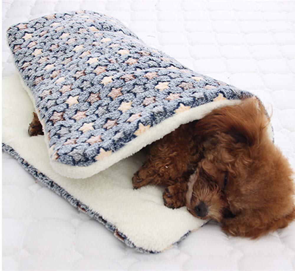 Couverture en polaire sherpa double épaisseur ultra douce pour animaux de compagnie – Jeté en polaire de qualité supérieure pour chiens et chats – Motif étoiles bleues – Taille 7