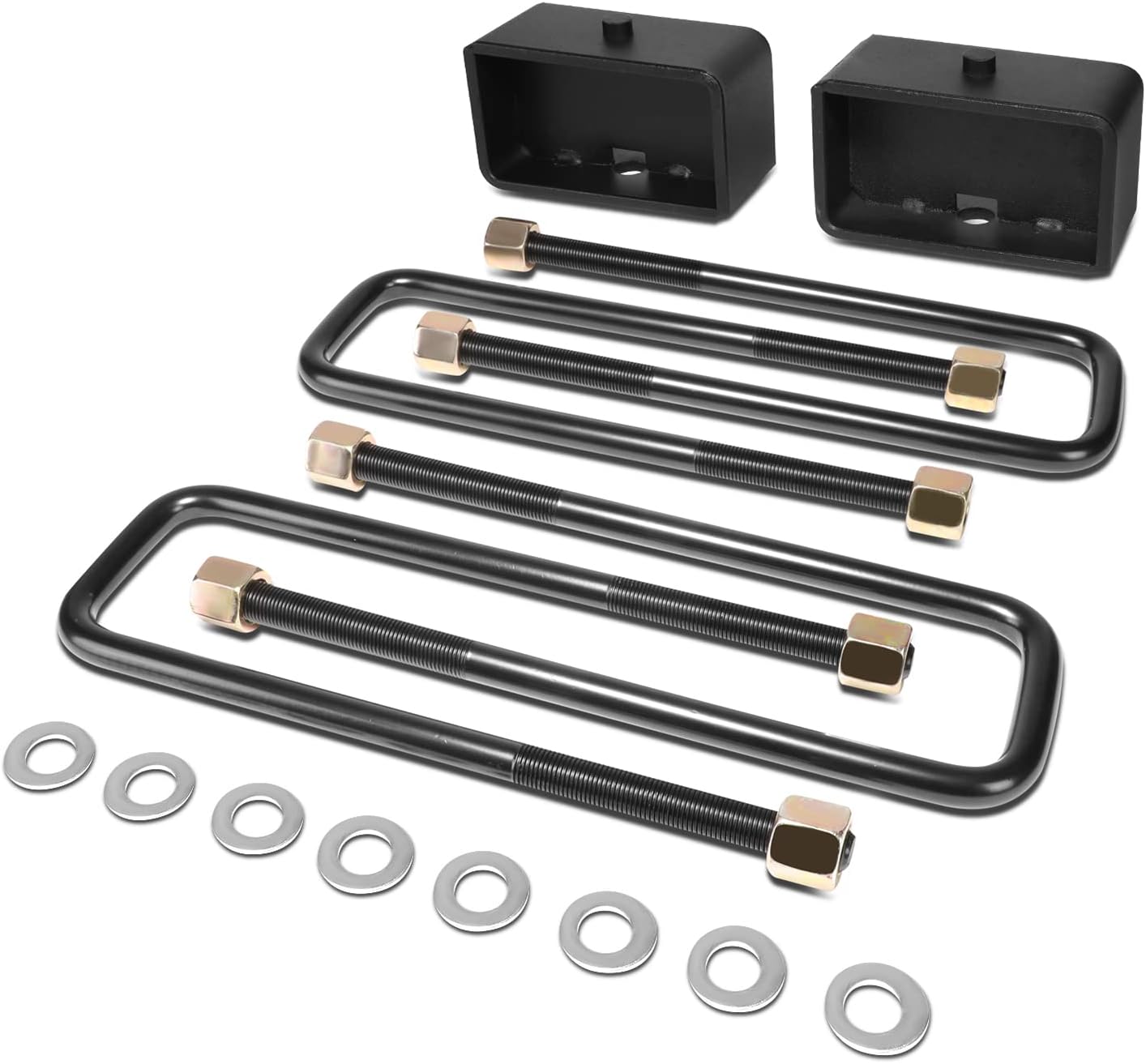 Auto Dynasty Pair of 3 inches Raise Rear Suspension Leveling Lift Kit with U-Bolts Compatible with Silverado Sierra 1500 1999-2024, Black Powdercoated