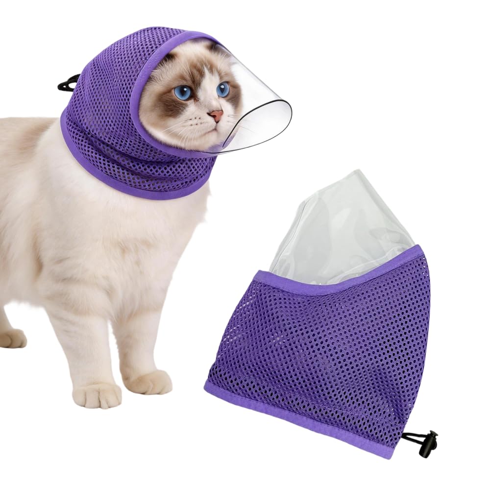 Cat Muzzle, Breathable Anti-Bite Kitten Head Cover Anti Licking Cat Scratch Protector for Cats Grooming Nail Trimming Bathing