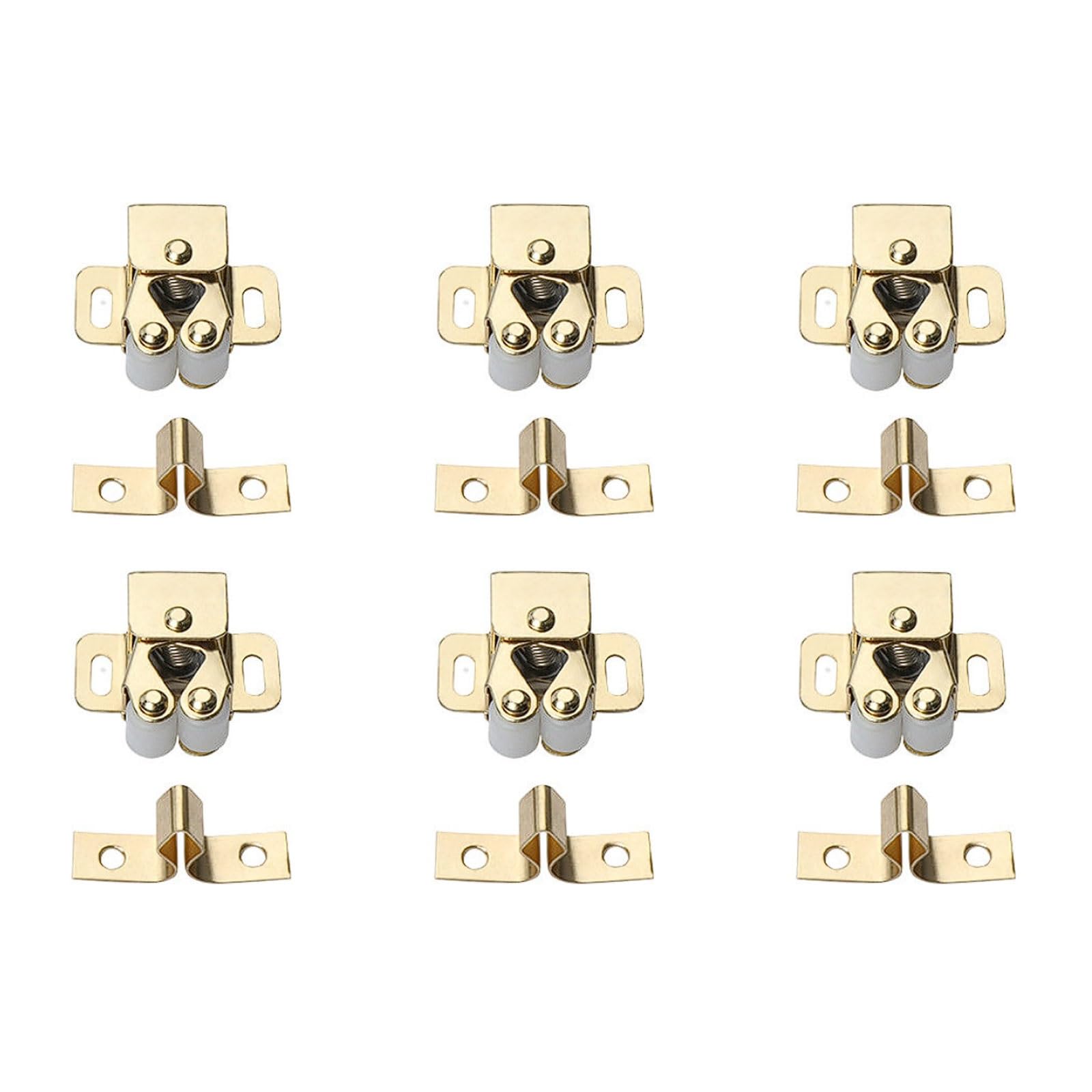 6Pcs Galvanized Double Ball Roller Catch, Cabinet Door Latches Catchers for Closet Cupboard Hardware, Furniture Doors(Gold Plating)