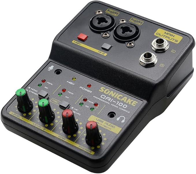 SONICAKE Mixing Console Mini Audio Mixer Sound 2 Channel with Sound