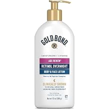 Gold Bond Age Renew Retinol Overnight Body &amp; Face Lotion, 13 Oz, Anti-Aging Moisturizer for Visibly Plumper, Smoother Skin, 24-HR Hydration, Non-Irritating, Non-Greasy, Dermatologist-Tested, Unscented