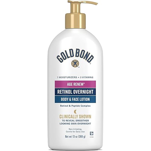 Gold Bond Age Renew Retinol Overnight Body & Face Lotion, Retinol Face and Body Lotion with Peptide Complex, 13 oz