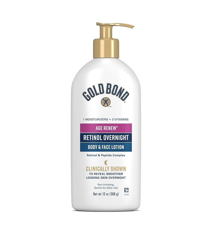 Gold Bond Age Renew Loção Noturna com Retinol para Corpo e Rosto, 370 mL