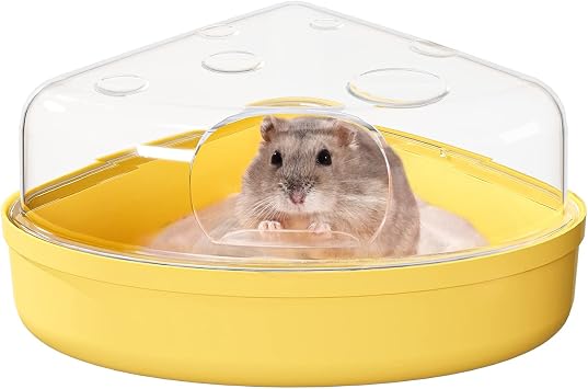 BUCATSTATE Hamster Sandbath Box - Clear Critter Toilet Sand Bathtub Shower Room & Excavator for Guinea Pig Mice Cats or Other Small Pets Small, Yellow