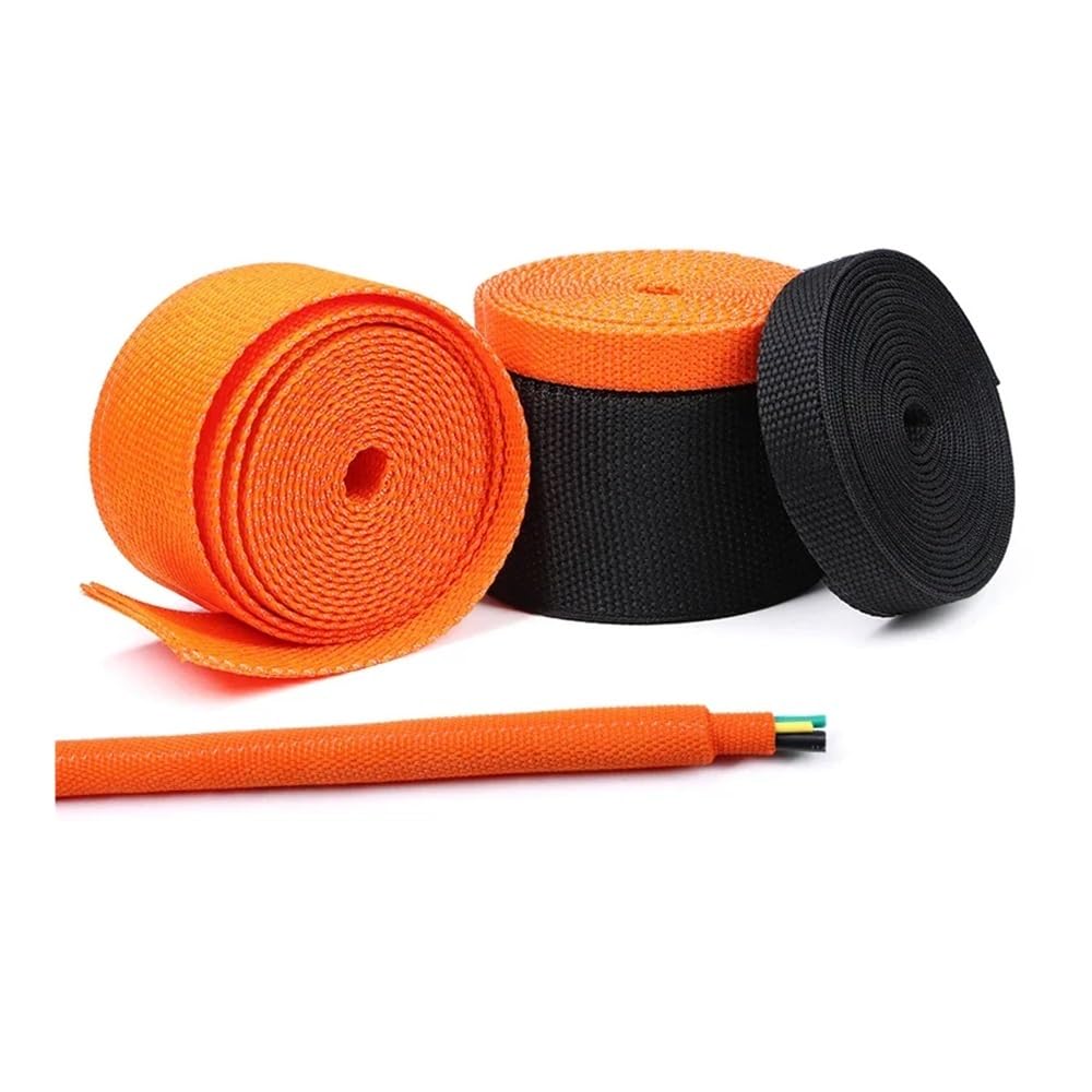 Gaine de protection tressée en PET - 1 à 50 m - Isolation ignifuge - Orange - 6 mm - 50 m