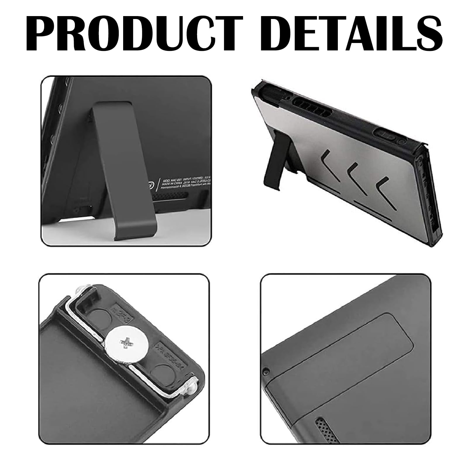 YANAJIAJIA Compatible with Nintendo Switch Stand – Replacement Repair Spare Part, Foldable Back Shell Holder, Black (Pocket Size 6x2cm) - 4