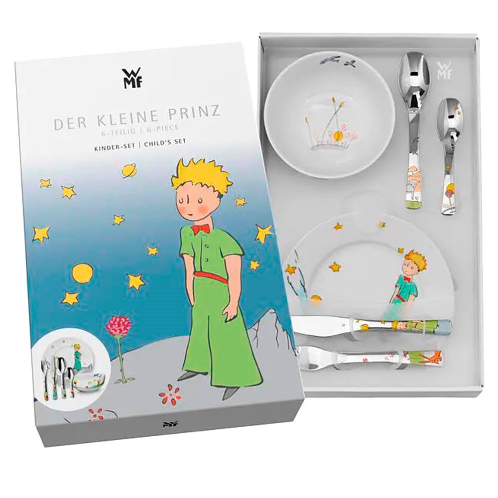 Regalo Grabado - Cubiertos Infantiles Personalizados con Vajilla |+ de 3 años | Acero Inoxidable 18/10 | Nombre y Fecha Grabados | Apto Lavavajillas | (Principito)