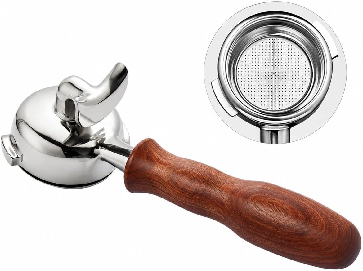 58 mm Siebträger ohne Boden Edelstahl Espresso Kaffeefilterhalter mit ABS-Griff für Barista Kaffeezubereitung