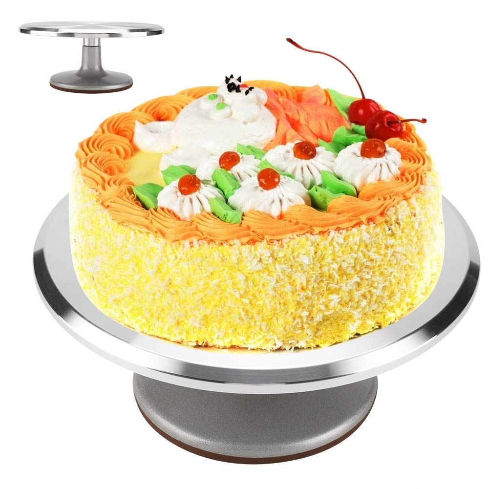 Ejoyous 12 Zoll Tortenplatte Drehbar Edelstahl, Doppelwellen Tortenständer Kuchen Drehteller Cake Turntable Decorating für Backen Gebäck Zuckerguss für Restaurant Dessertladen