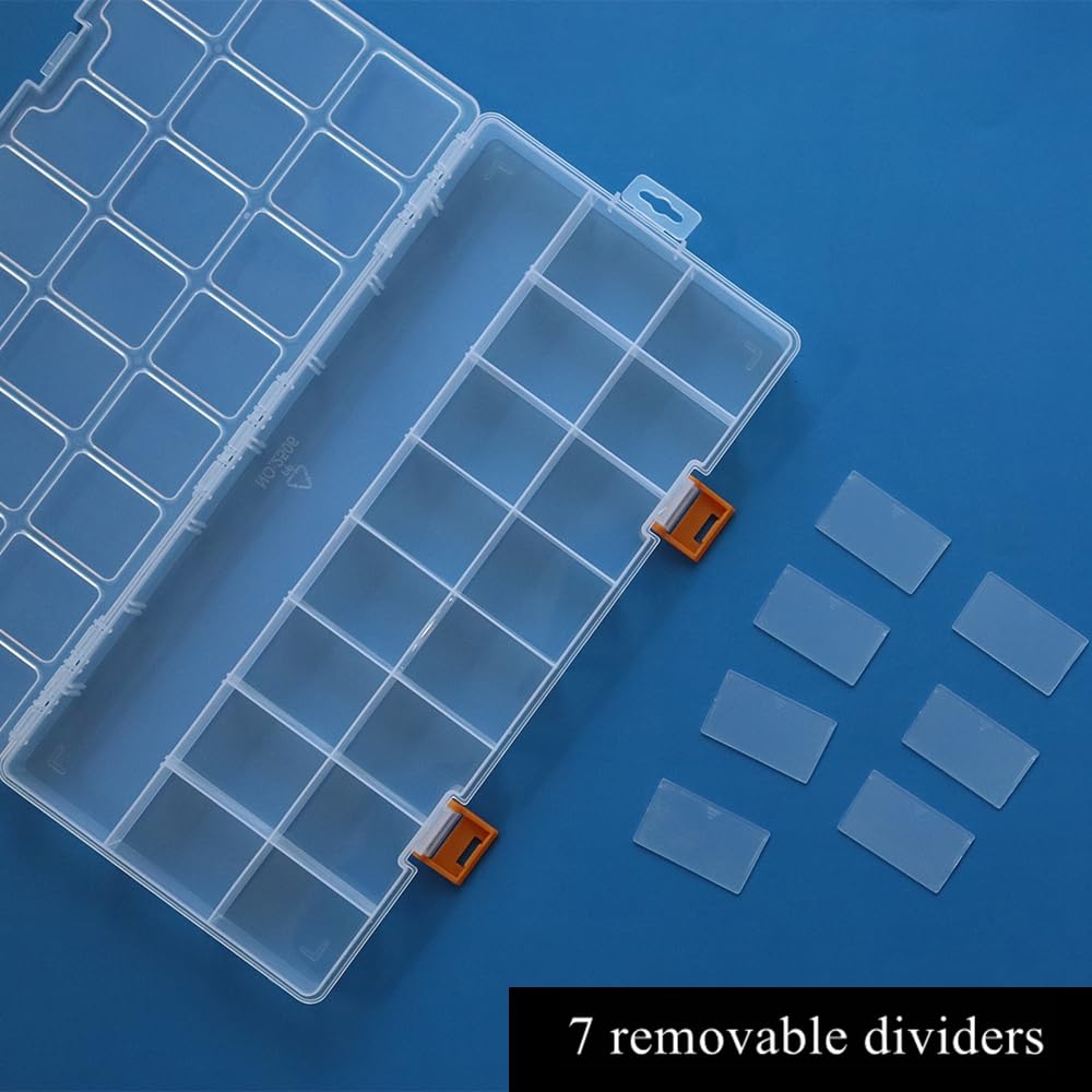 Confezione da 3 scatole portaoggetti in plastica trasparente a 24 scomparti con divisori, contenitori trasparenti per piccole parti, perline, bottoni, gioielli, diamanti, forniture