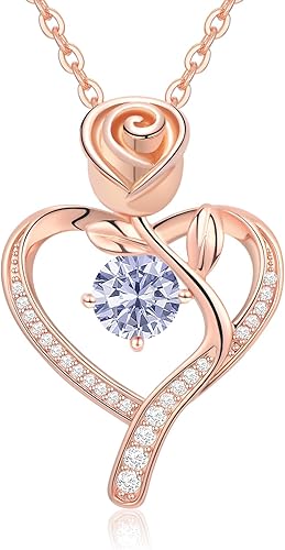 Meeshi Collar de corazón de rosa para mujer, regalos de cumpleaños, collares de aniversario para esposa, regalo de joyería para mamá, cumpleaños,