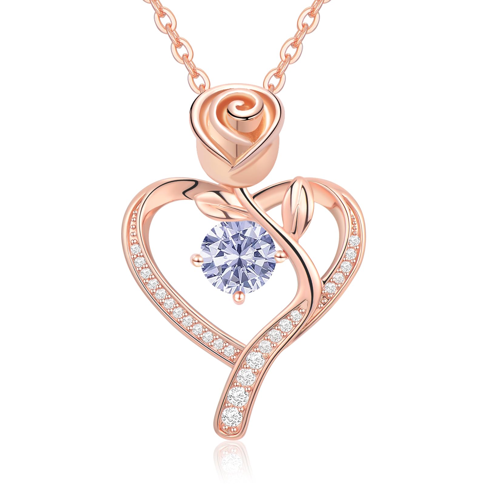 MeeshiGifts for Women Anniversary, 18K Rose Gold Plated Rose Heart Necklaces for Women, Jewelry Gift for Wife Girlfriend Anniversary Birthday Valentines Mothers Day Gifts for Mom Daughter Christmas