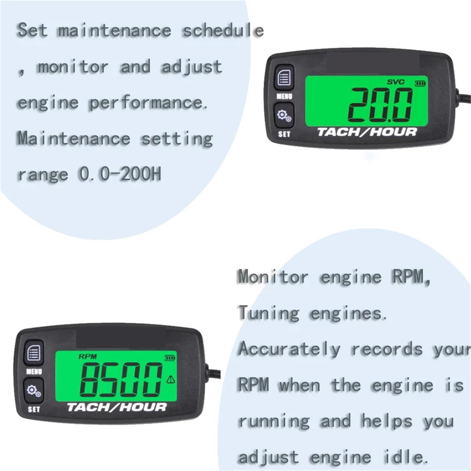 Tacómetro Digital, Medición De RPM, Tacómetro Motor Pequeño, Contador Horario Digital, Monitoreo Horas para Motocicleta, Motosierra, Avión Ultraligero,Pantalla LCD