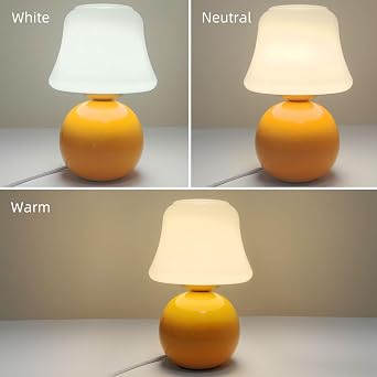 MLOQI Mushroom Table Lamp Aesthetic Glass Room Decor, Cute Night Light (Orange B) [Energy Class F]