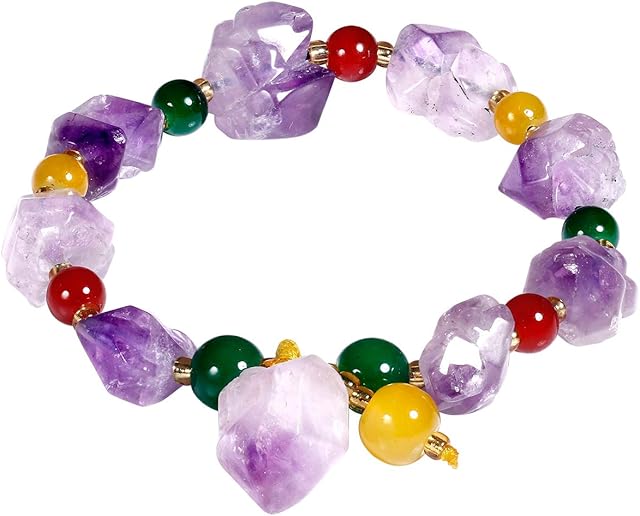 Jewboo Natural Raw Amethystine bracelet Stretch Yoga Diffuse Energy Healing Crystals Gemstone Jewelry for Woman
