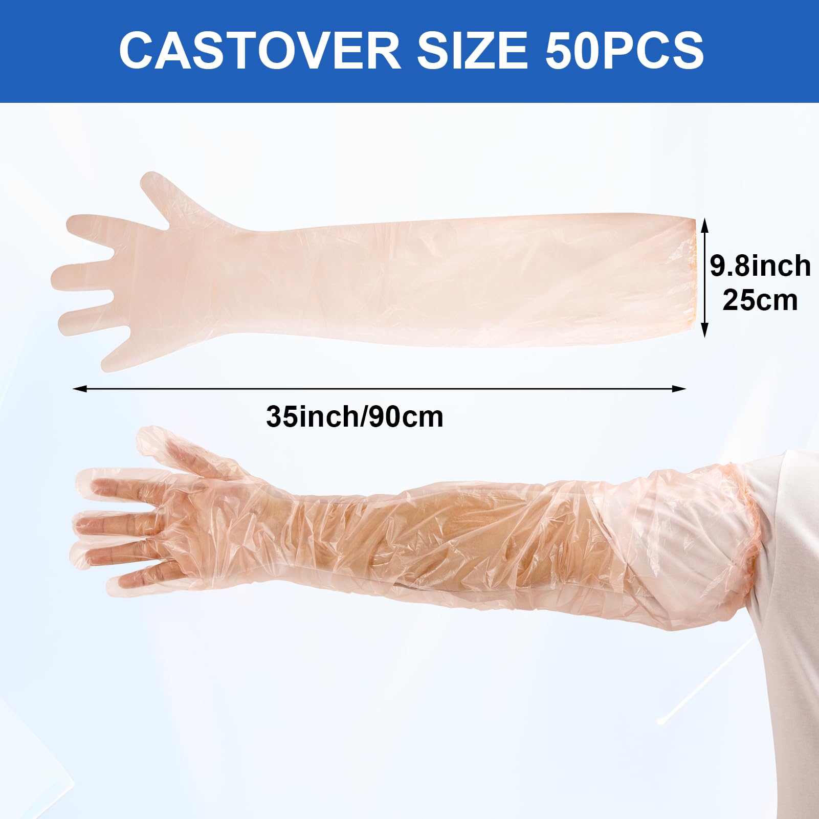 50 fundas impermeables para brazo para ducha, guantes de plástico largos desechables para limpieza, protector de yeso para brazo de ducha, cubierta impermeable para heridas rotas