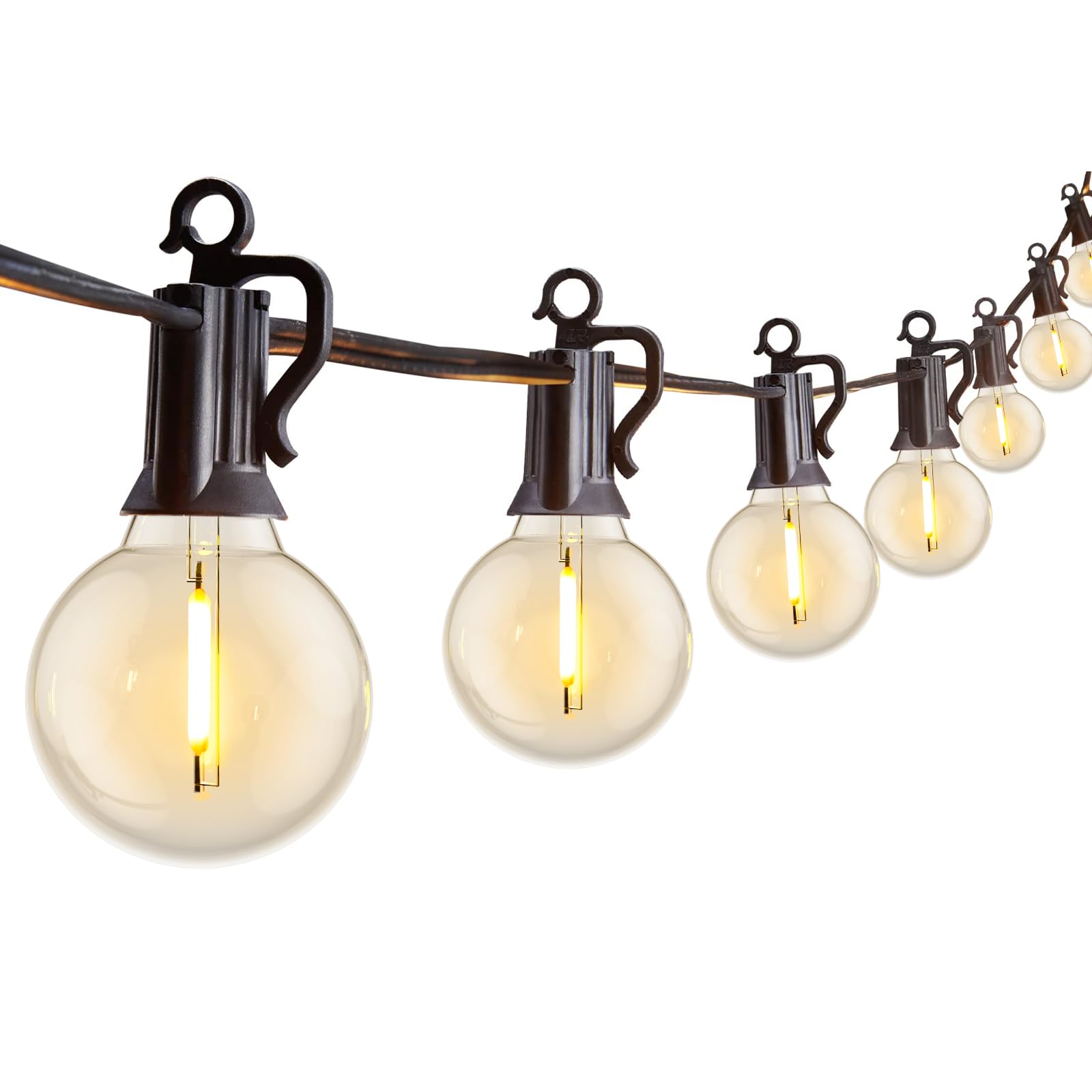 Outdoor String Lights 25 Feet G40 LED Patio Lights, Plug-in, 13 Plastic Edison Bulbs(1 Spare), Waterproof Connectable Hanging Light for Backyard Porch Balcony Party Decor, E12 Base, Black
