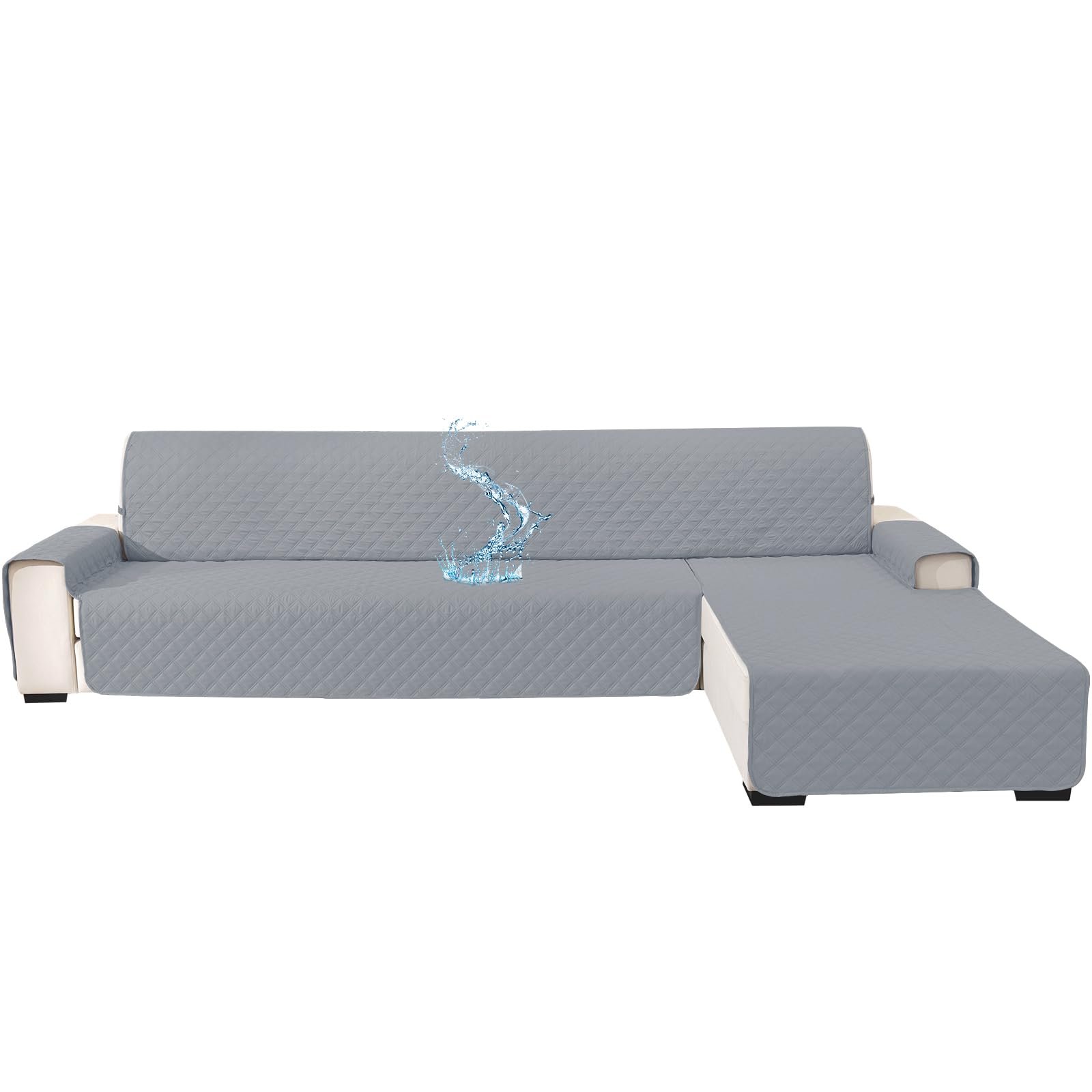 100% Impermeable Fundas para Sofa Chaise Longue 4 Plazas(L 280 CM), Cubre Sofas Chaise Longue Izquierdo/Derecho Reversible, Protector Sofa Chaise Longue Gato Perro, Gris Claro Global Recycled Standard Global Recycled Standard Global Recycled Standard