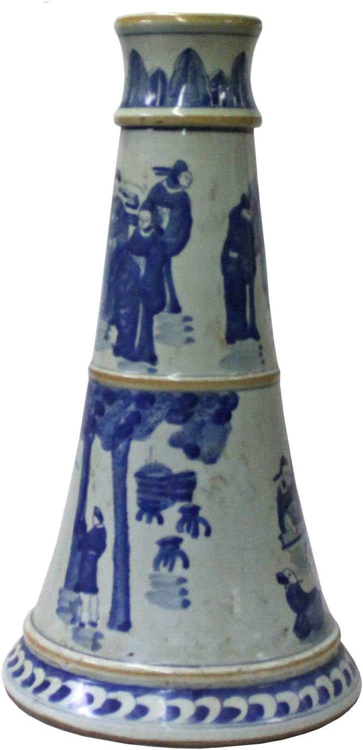 Chinese Blue & White Porcelain Round Scenery Graphic Candle Holder Acs4996