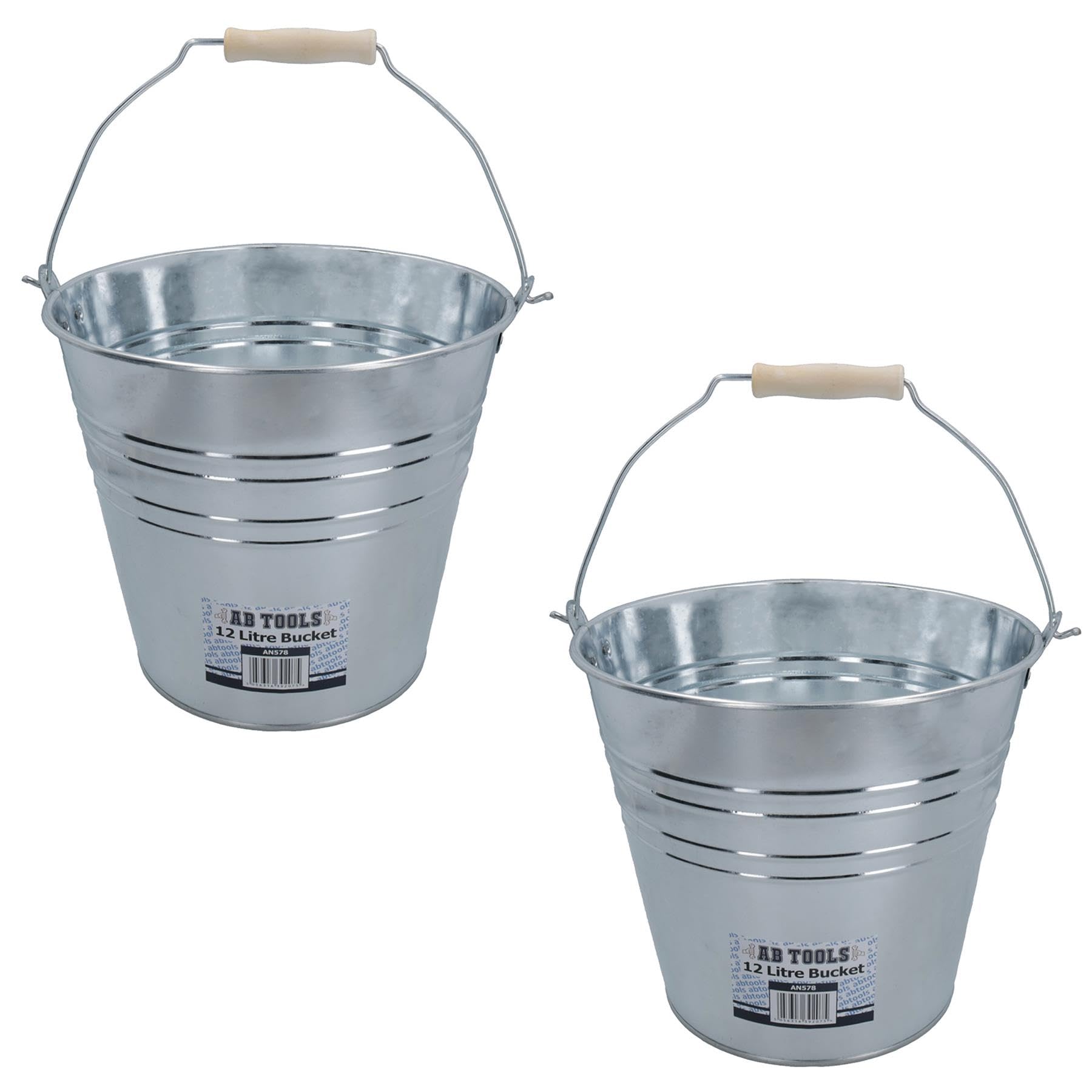 AB Tools 12L Galvanised Steel Metal Bucket Pail Water Coal Greenhouse Garden Plant 2PK