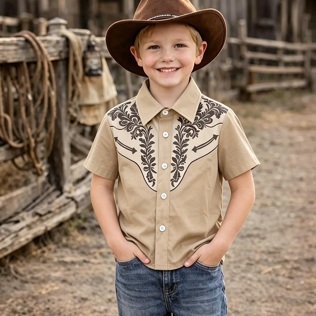 CM C&M WODRO Toddler Baby Boy Western Button Down Shirt Kid Vintage Cowboy Rodeo T-Shirt Country Short Sleeve Summer Clothes