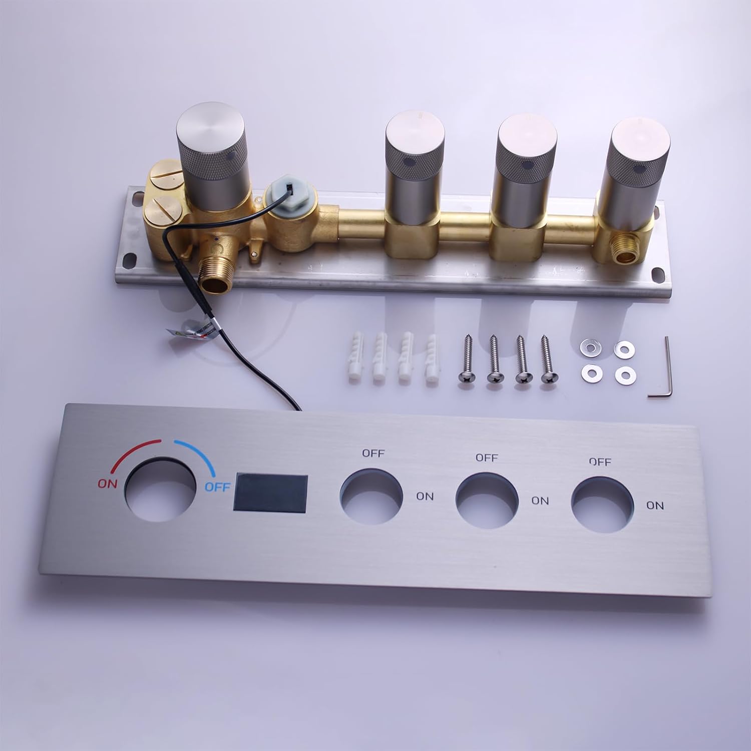 Triple Function Shower Diverter Valve Digital Display Shower Mixer Valve Kit Replacement Temperature Control Valve (Brushed Nickel)