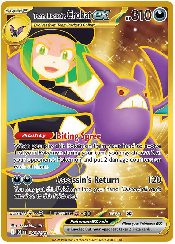 Team Rocket's Crobat ex 242/182 Hyper Rzadka karta Pokemon | Destined Rivals | Seria Pokemon TCG Scarlet & Violet | uwierzytelniony tytan