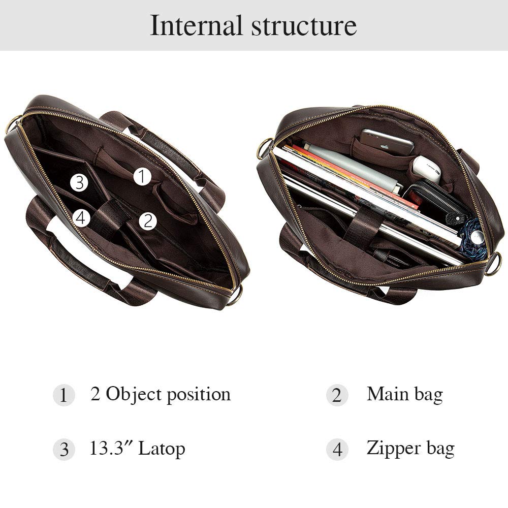 BAIGIO Maletín de Cuero Genuino Vintage, Bolso Hombre Bandolera Maletines Mensajero de Auténtica Piel Hombre para Portatil hasta 13,3 Pulgadas para Negocios,Oficina,Trabajo,Viajes