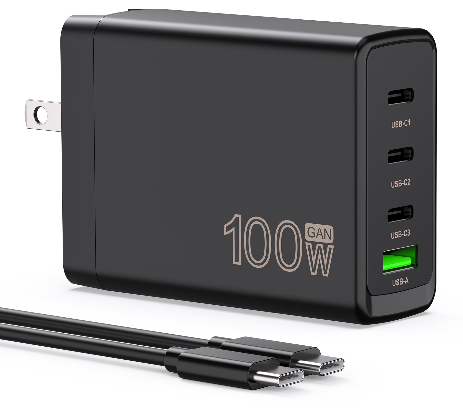 100W USB C Charger Block,4-Port GaN Fast Charger for MacBook Pro, MacBook Air, Google Pixelbook, ThinkPad, Dell XPS, iPad Pro, Galaxy iPhone All USB C Devices 6ft