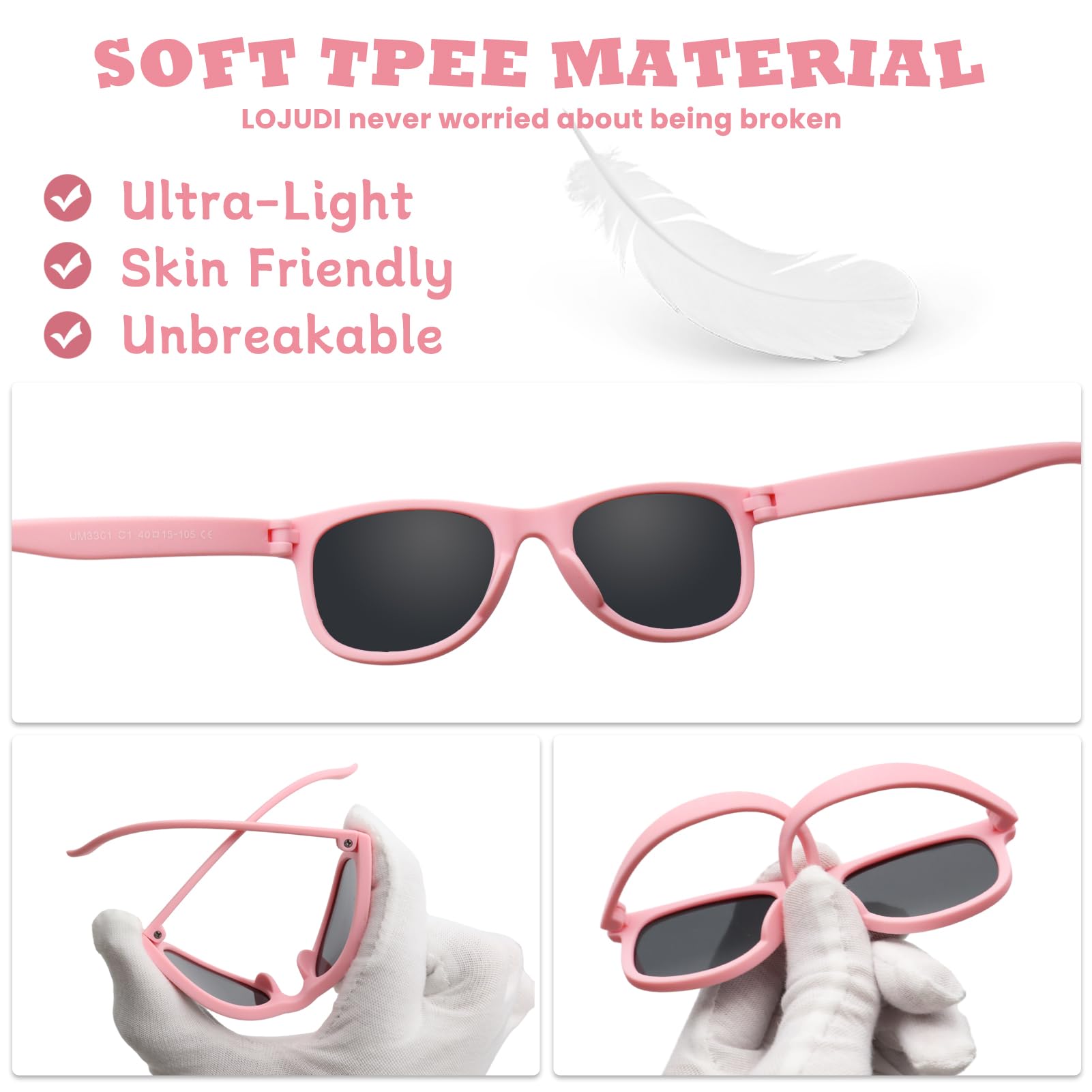 Baby Sonnenbrille Polarisierte mit Riemen Verstellbar Weicher Silikonrahmen für 0-24 Monate