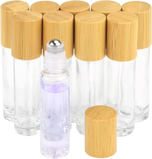 Wresty 10 Pack 10ml Glass Roll-On Bottles with Stainless Steel Balls & Bamboo Lids - Leakproof Essential Oil Roller Bottles