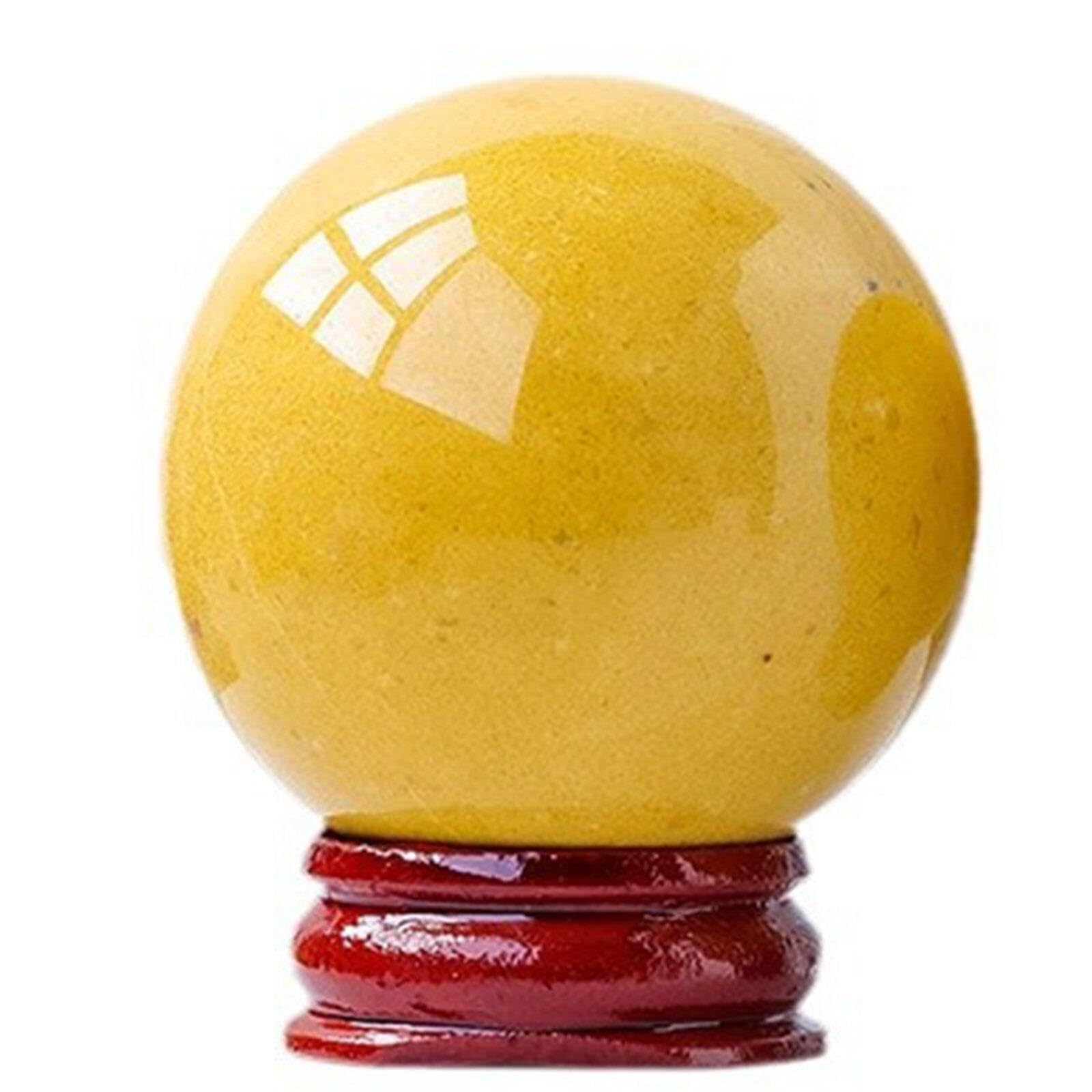 Bola de Cristal de Aventurina Amarilla Natural con Soporte de Madera, Feng Shui Esfera Piedras Preciosas Adornos para Meditación Reiki Terapia de Equilibrio Energético Adivinación(40-50mm)