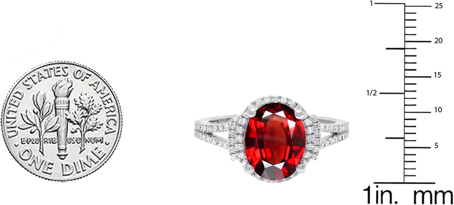 Dazzlingrock Collection 10X8 MM Oval Garnet & Round White Diamond Women Halo Engagement Ring, 14K Solid White Gold, Size 8
